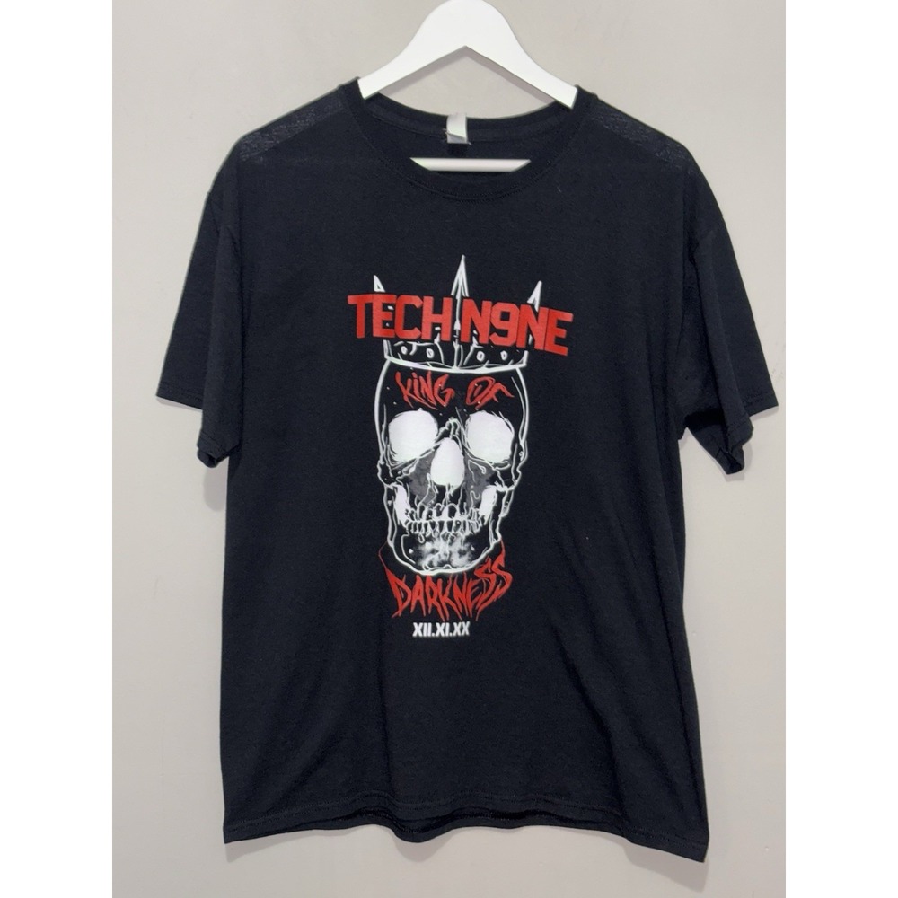 Tech N9ne King of Darkness Tour T-Shirt L Black‎ Skull Graphic Strange Music